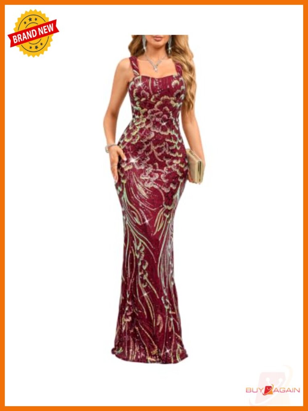 Sequin Evening Gown Sleeveless V Neck Mermaid Formal Maxi Dress